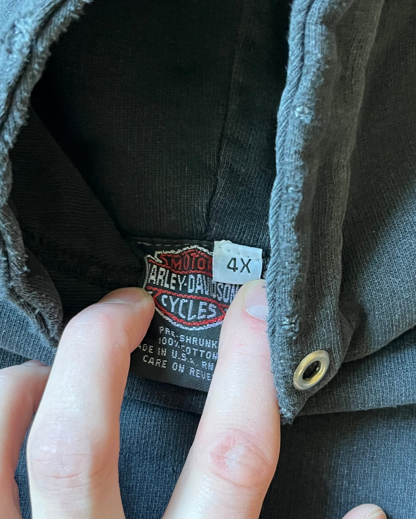 1990s - Distressed Black Harley-Davidson Hoodie - XXL