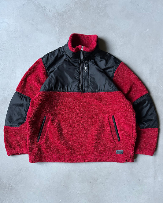 2000s - Red Deep Pile 1/4 Zip Fleece - L