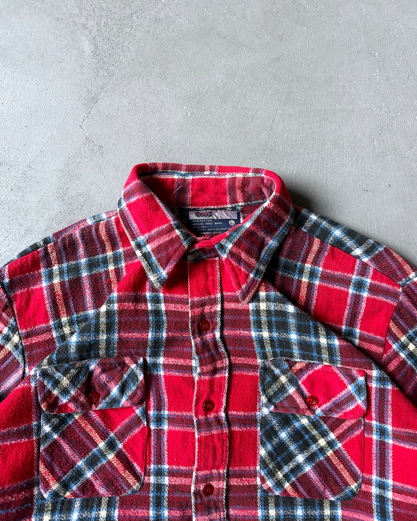1980s - Red/Blue Plaid Flannel - M/L