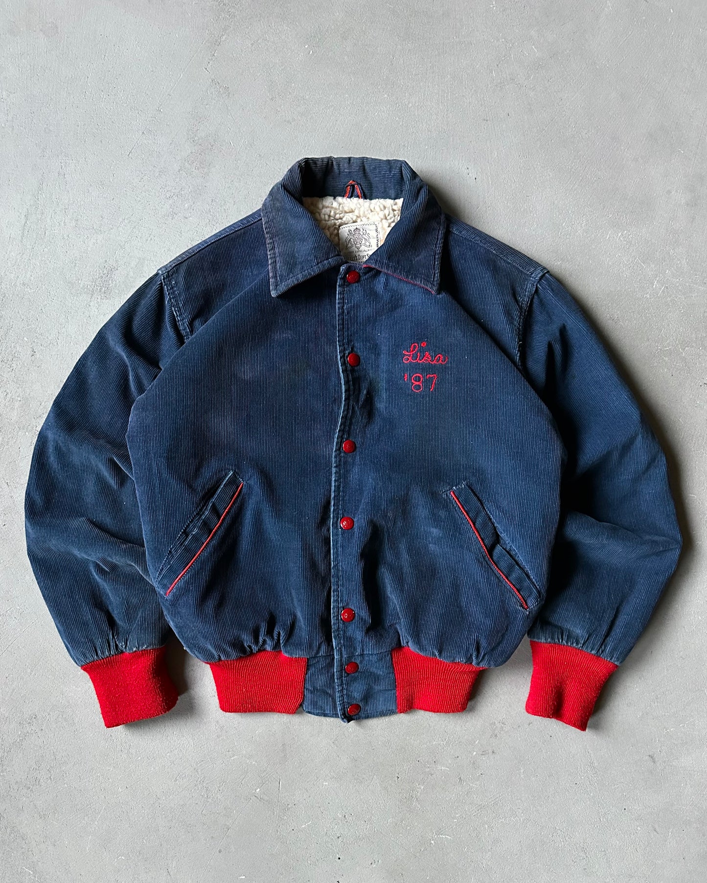 1980s - Distressed Navy/Red Mt. Pleasant Cheerleader Varsity Jacket - S