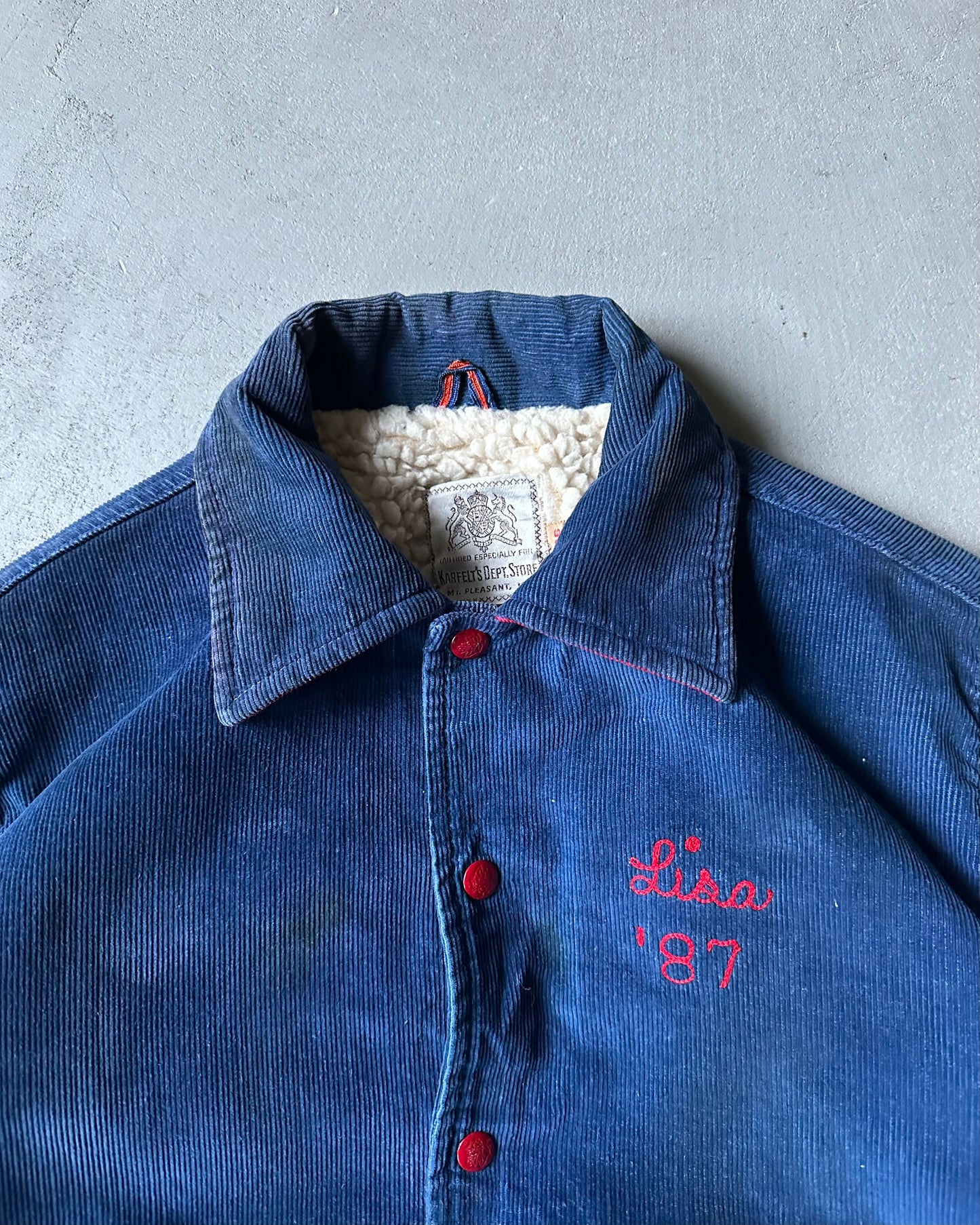 1980s - Distressed Navy/Red Mt. Pleasant Cheerleader Varsity Jacket - S