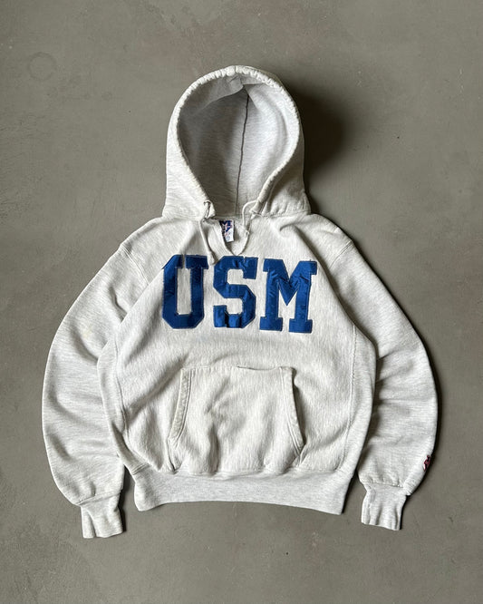 1990s - Distressed Ash Grey USM Heavyweight Hoodie - M