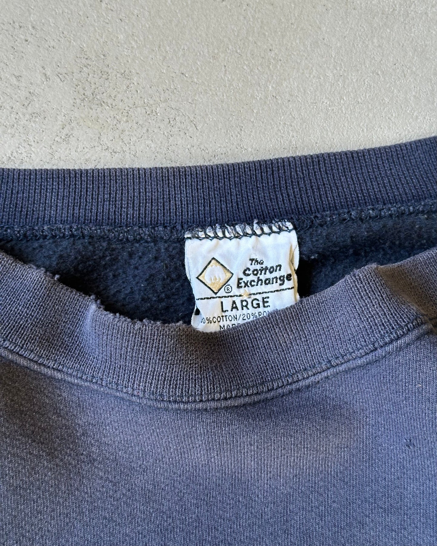 1990s - Distressed Navy Empire State College Crewneck - L