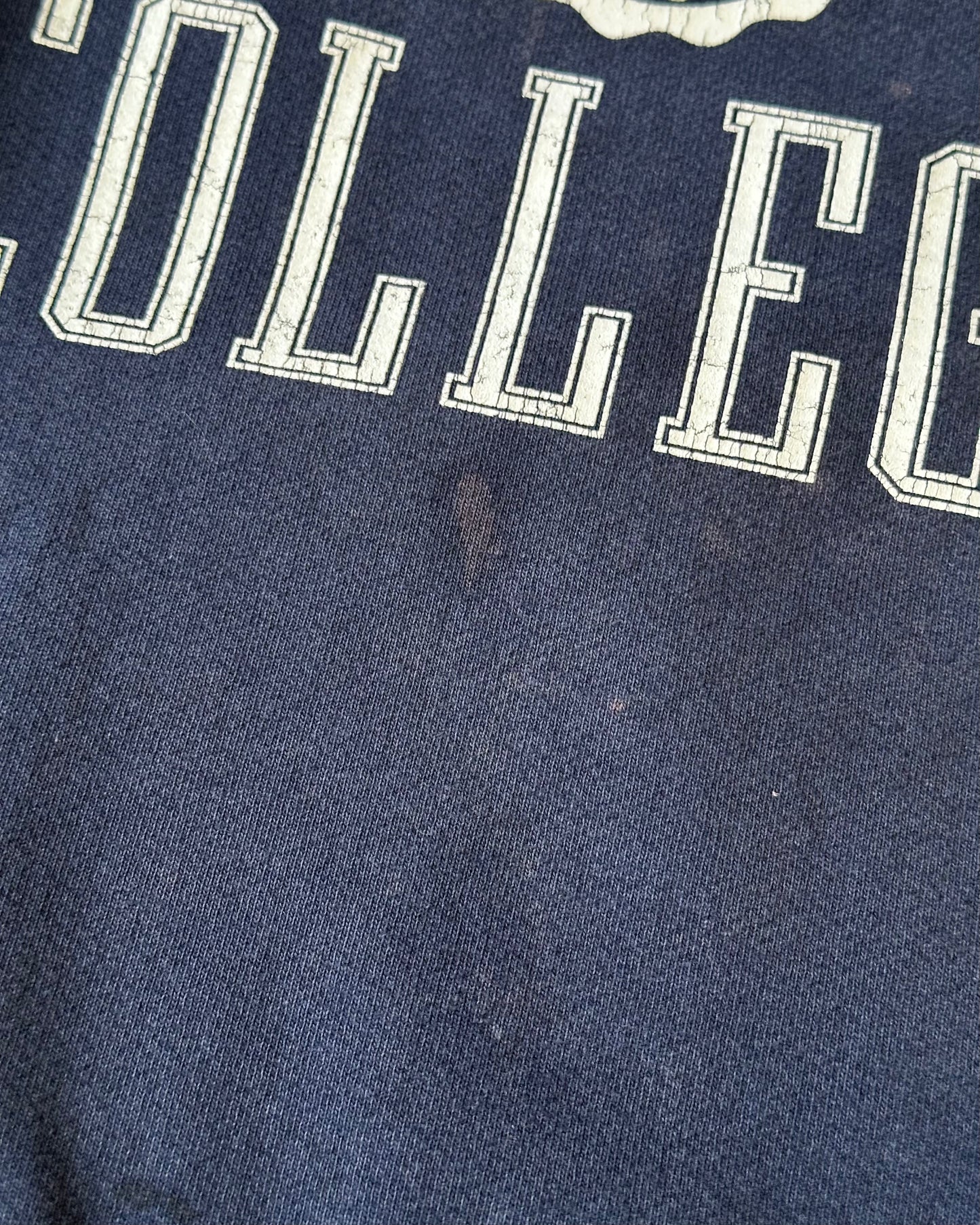 1990s - Distressed Navy Empire State College Crewneck - L
