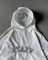 1990s - White Distressed "STAFF" Hoodie - S