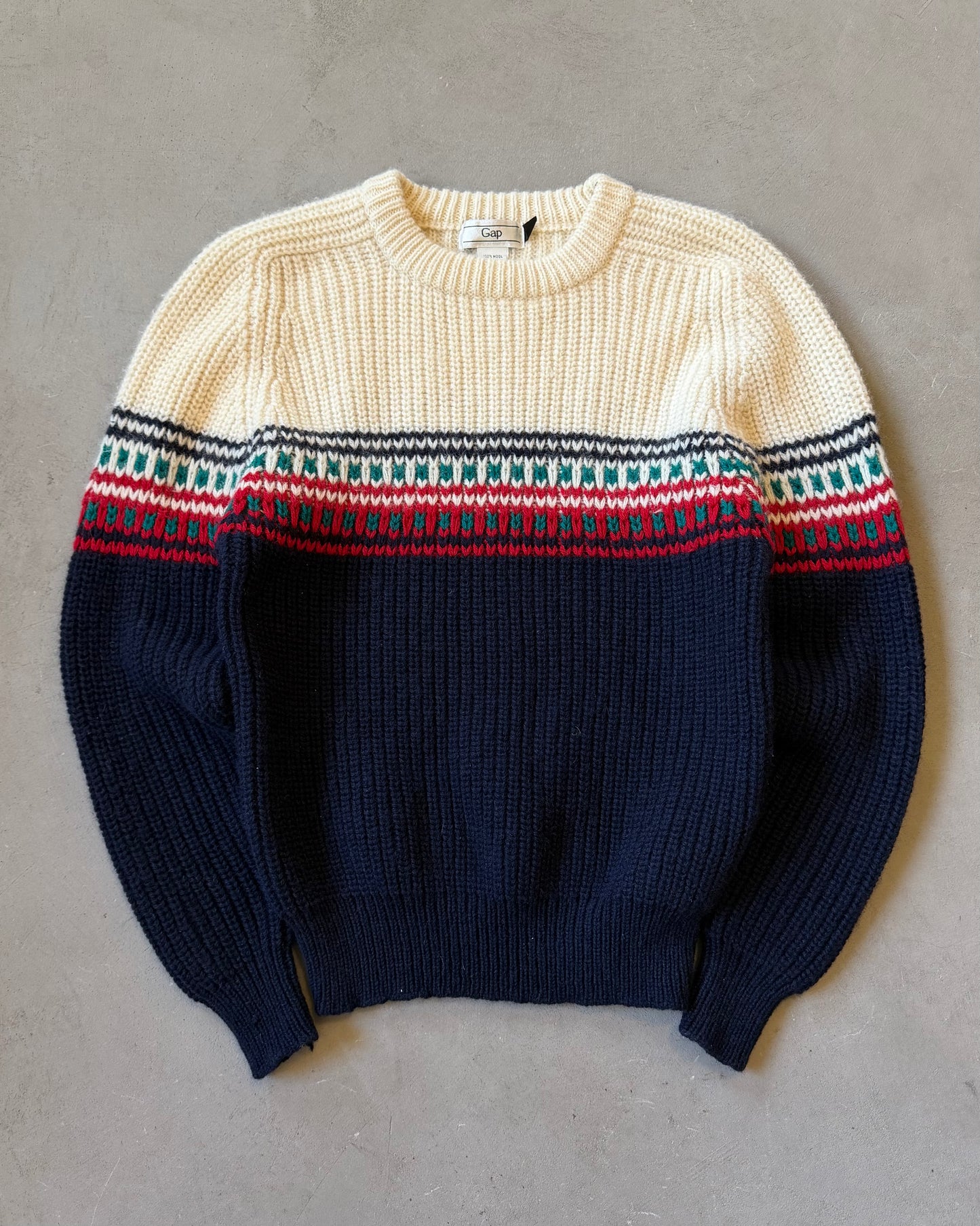 1990s - Navy/Cream GAP Knitted Wool Sweater - L