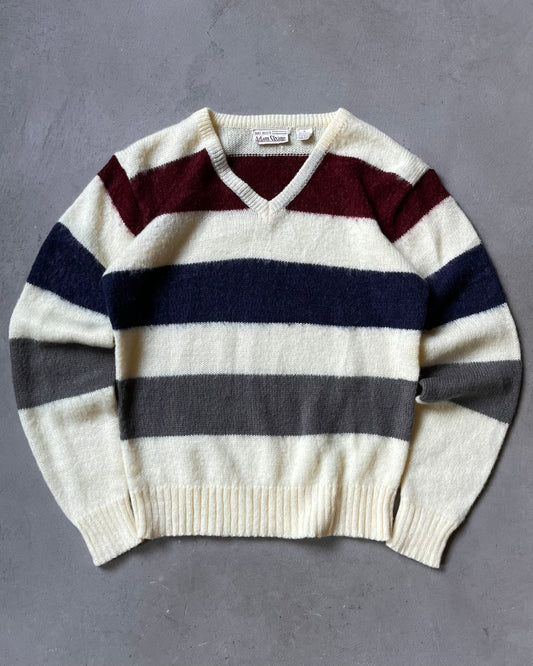 Années 80 - Pull Rayé Crème/Marine - M
