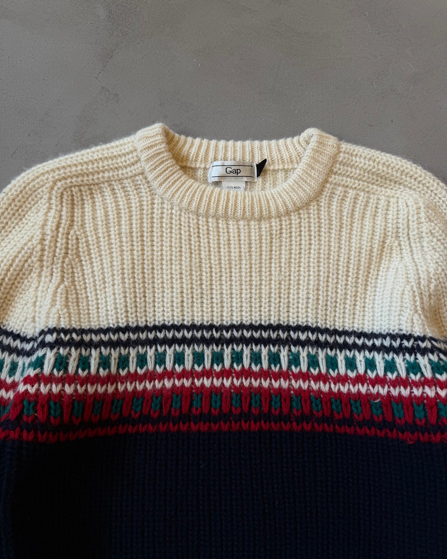 1990s - Navy/Cream GAP Knitted Wool Sweater - L