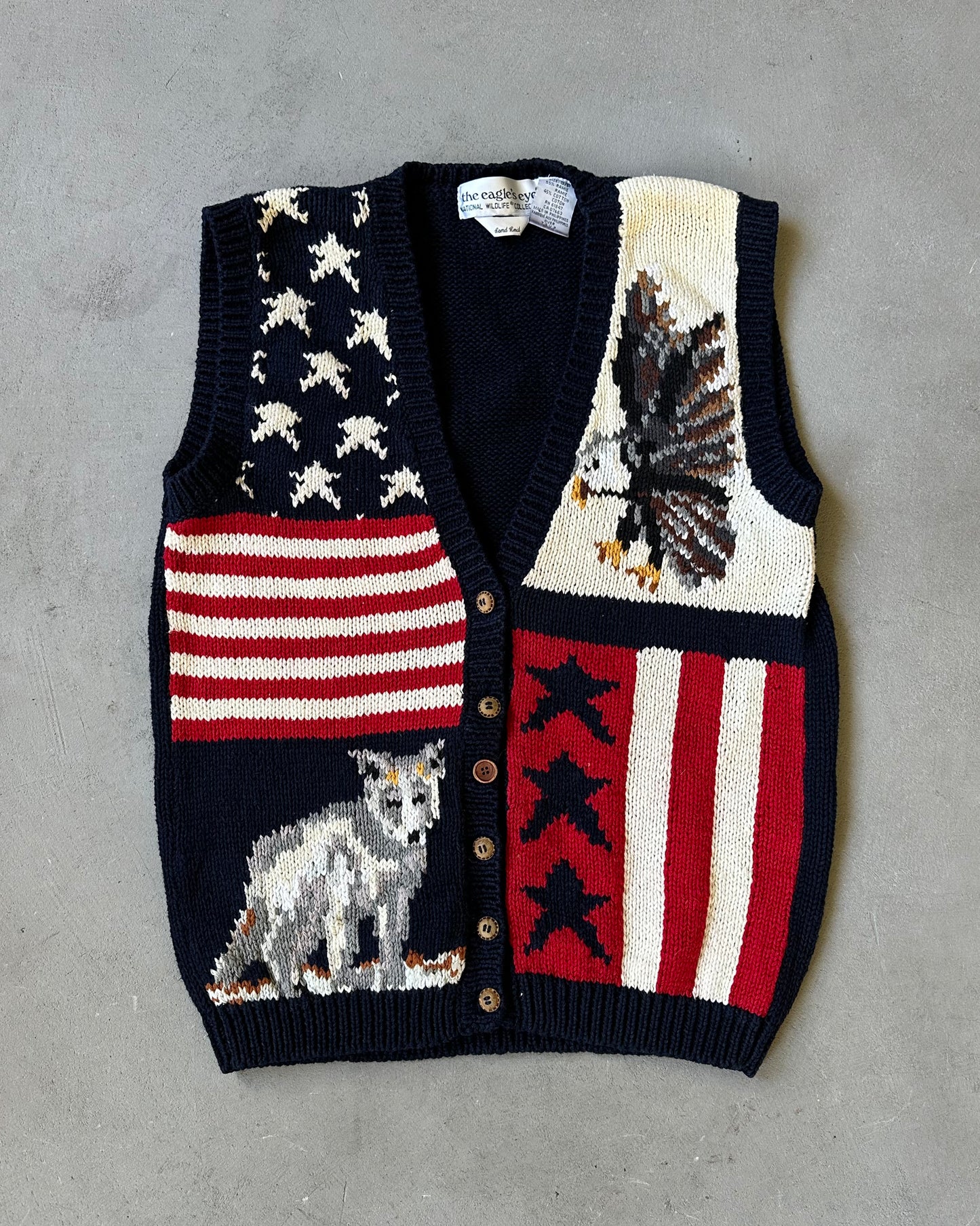 1990s - Navy Hand Knit USA Sweater Vest - (W)S