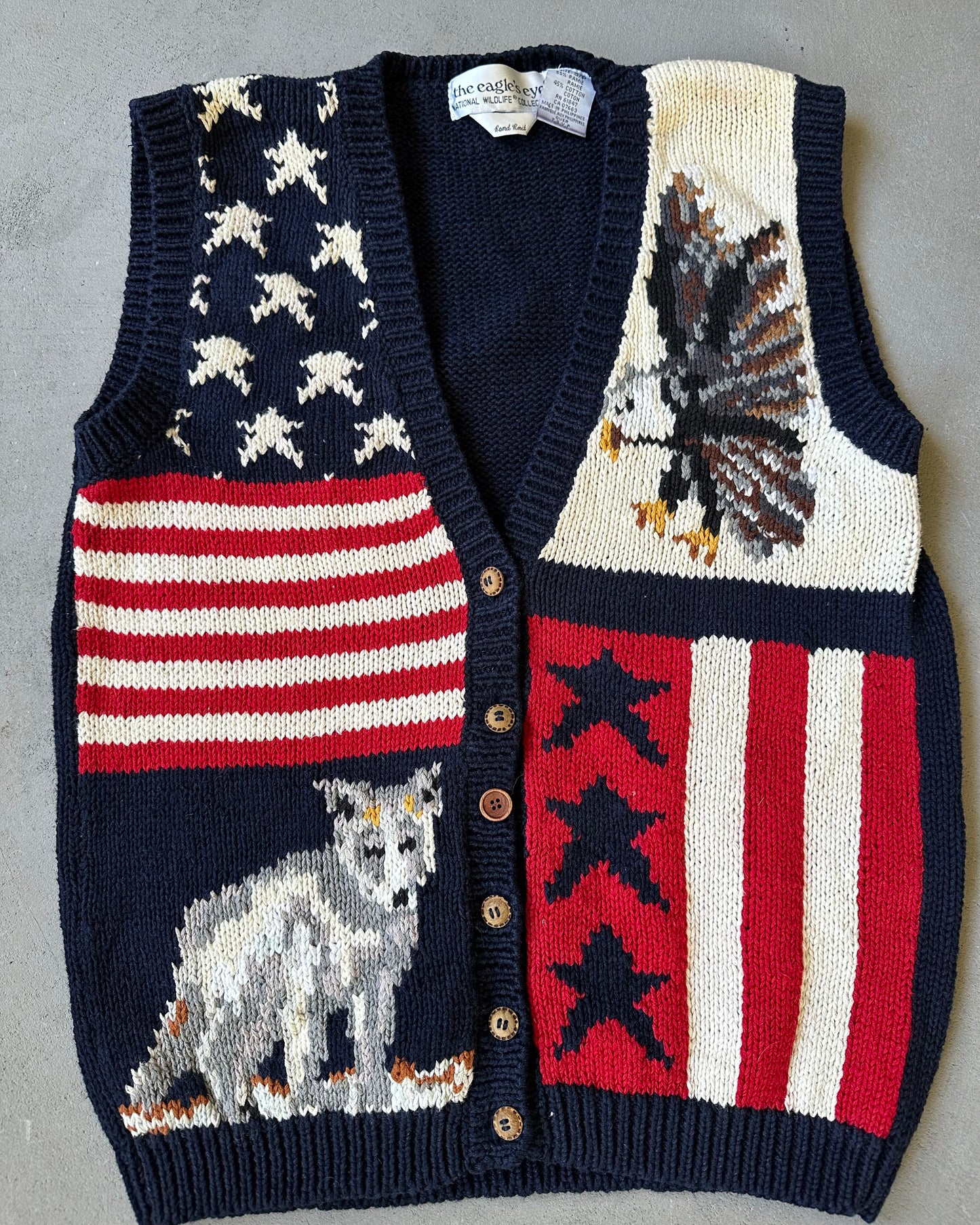 1990s - Navy Hand Knit USA Sweater Vest - (W)S