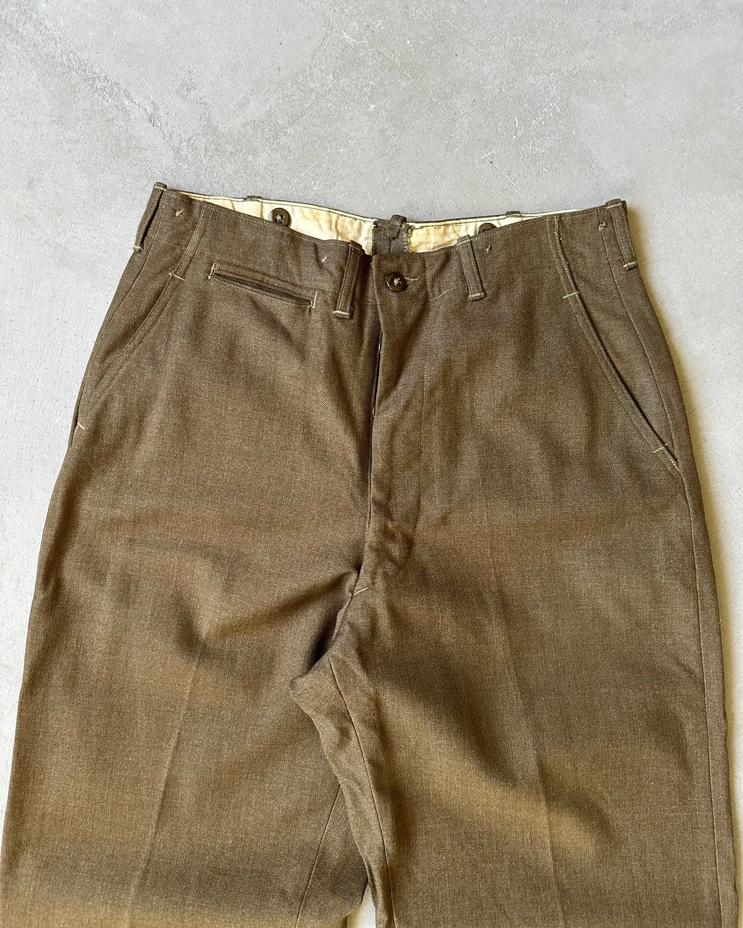 1940s - Brown Military Wool Trousers - 33x33