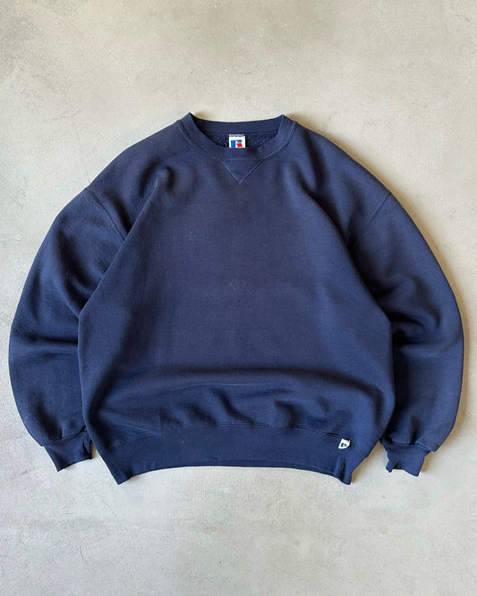 1990s - Distressed Navy Russell Crewneck - L/XL