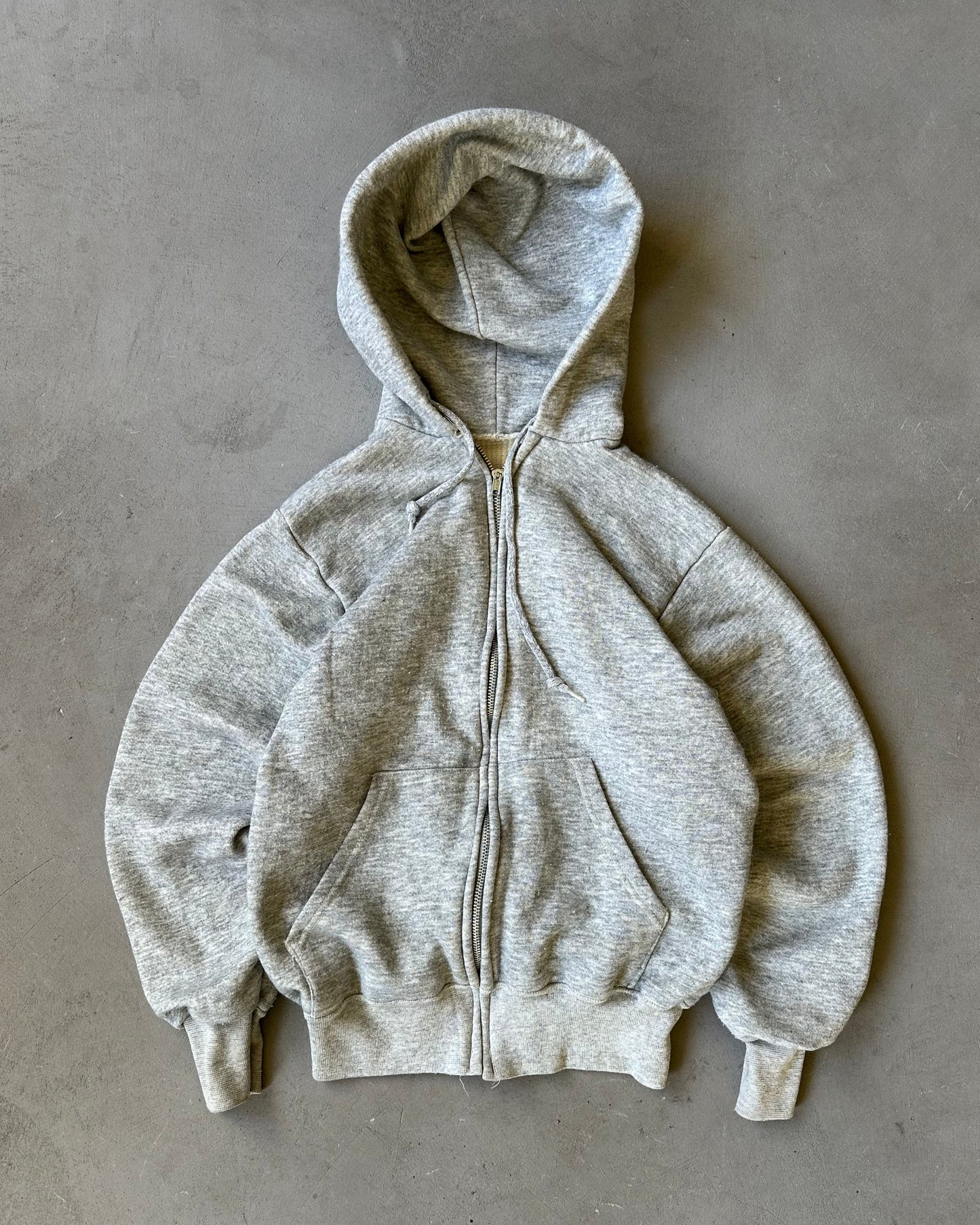1980s - Heather Grey Thermal Zip Up Hoodie - XS