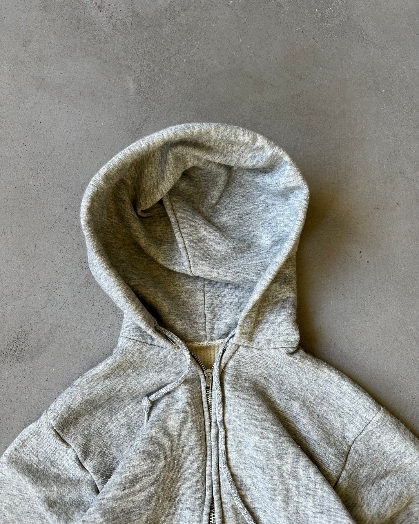 1980s - Heather Grey Thermal Zip Up Hoodie - XS