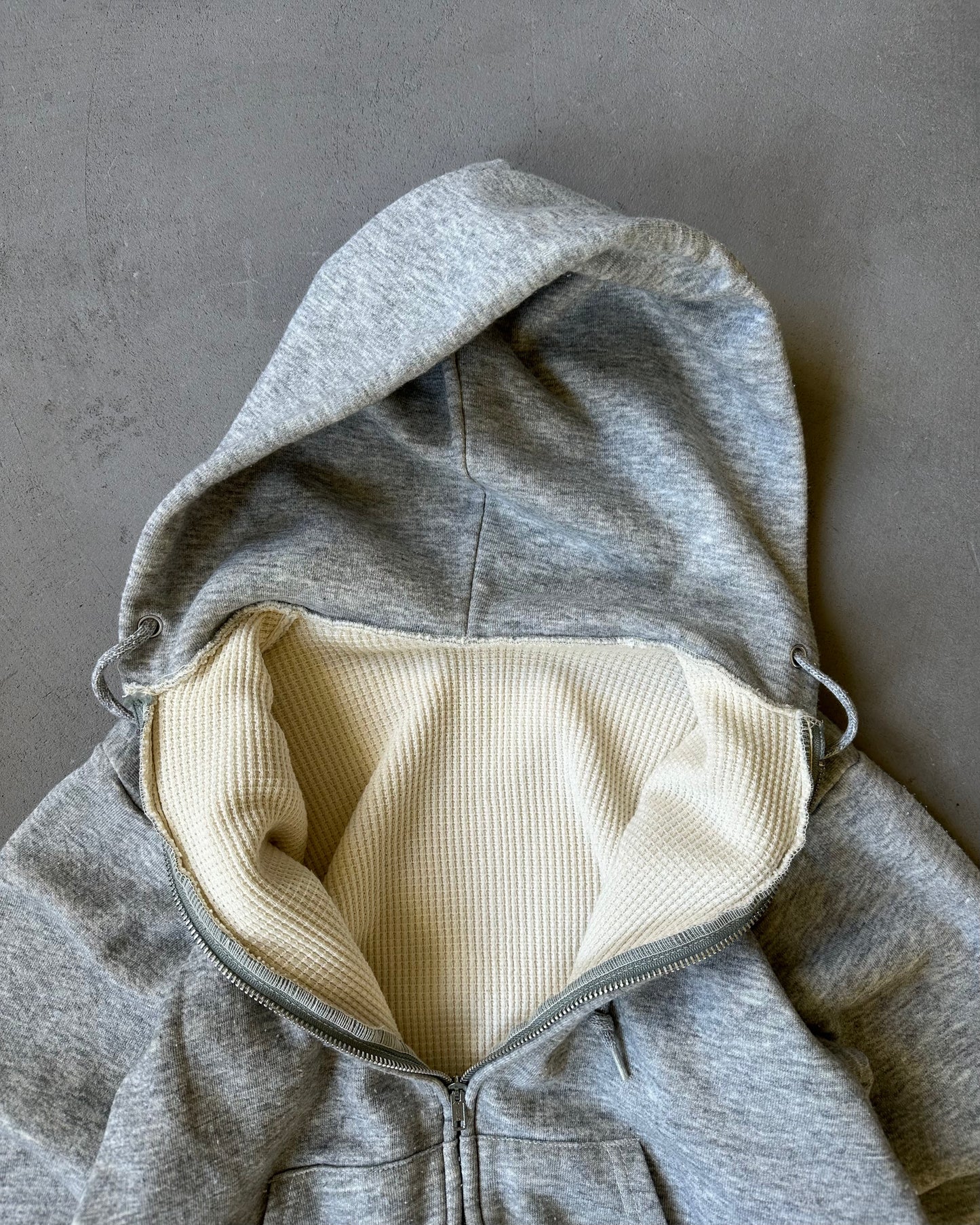 1980s - Heather Grey Thermal Zip Up Hoodie - XS