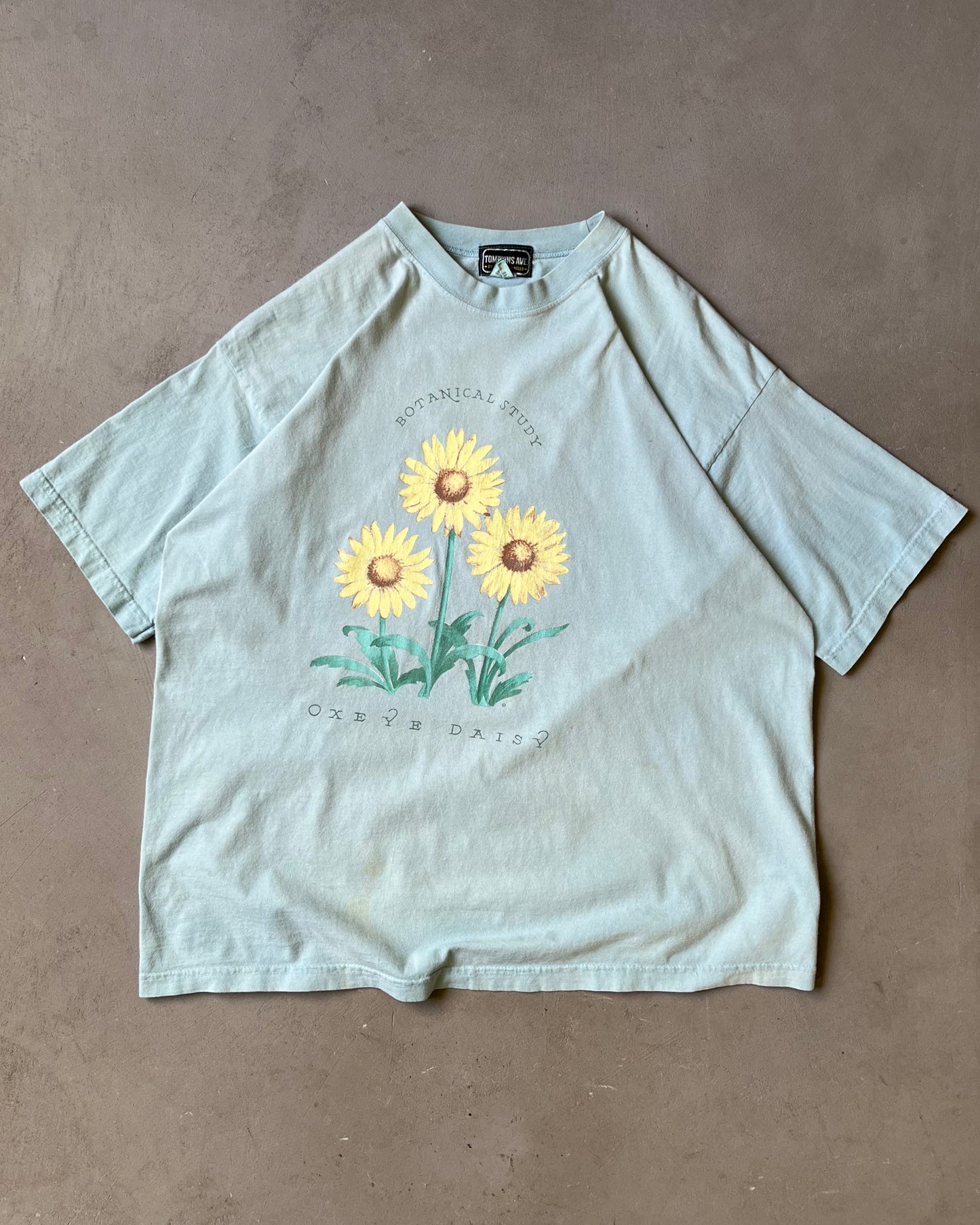 1990s - Aqua Oxeye Daisy T-Shirt - XL