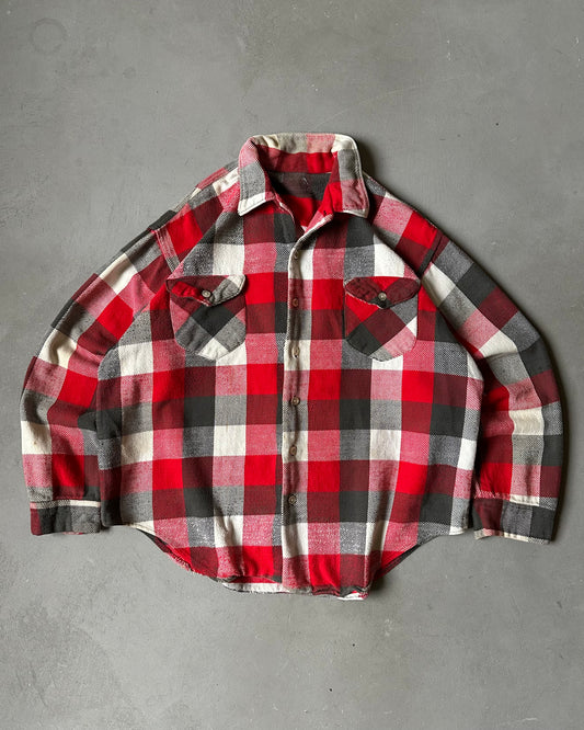 1980s - Distressed Red/Black Plaid Flannel - L