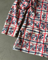 1970s - Red/Blue Anchor Polyester Women Long Button Up - M(W)