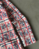 1970s - Red/Blue Anchor Polyester Women Long Button Up - M(W)