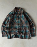 1970s - Teal/Brown Pendleton Plaid Wool Flannel - L