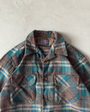 1970s - Teal/Brown Pendleton Plaid Wool Flannel - L