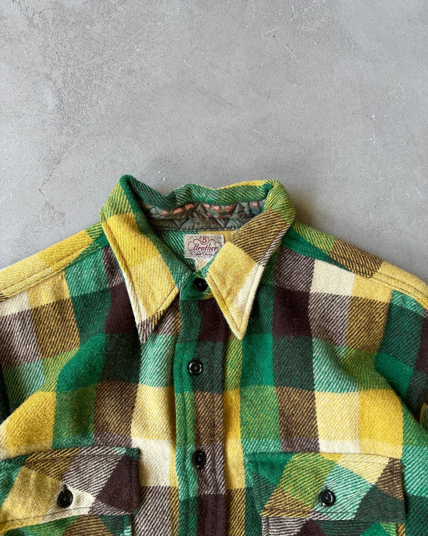 1960s - Green/Multi Five Brothers Wool Flannel - M/L