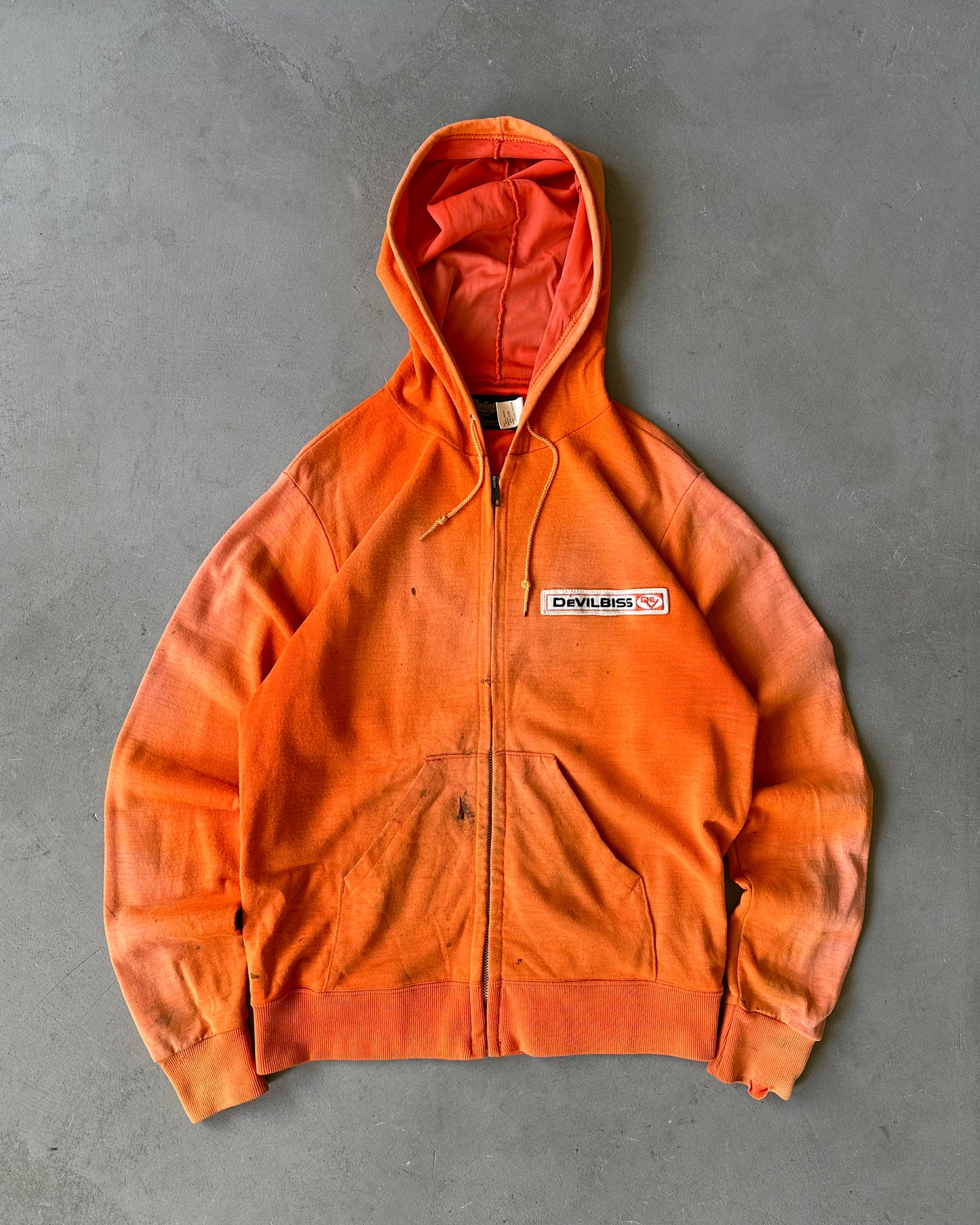 1970s - Distressed Orange Devilries Zip Up Hoodie - M