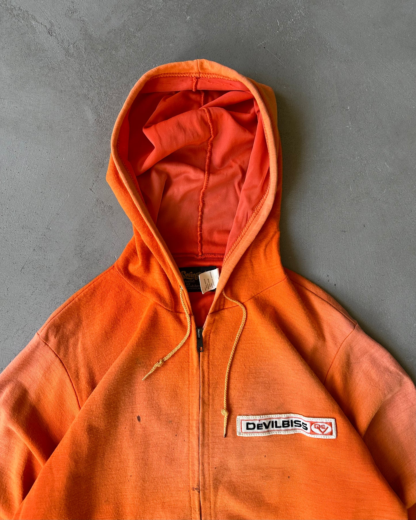 1970s - Distressed Orange Devilries Zip Up Hoodie - M