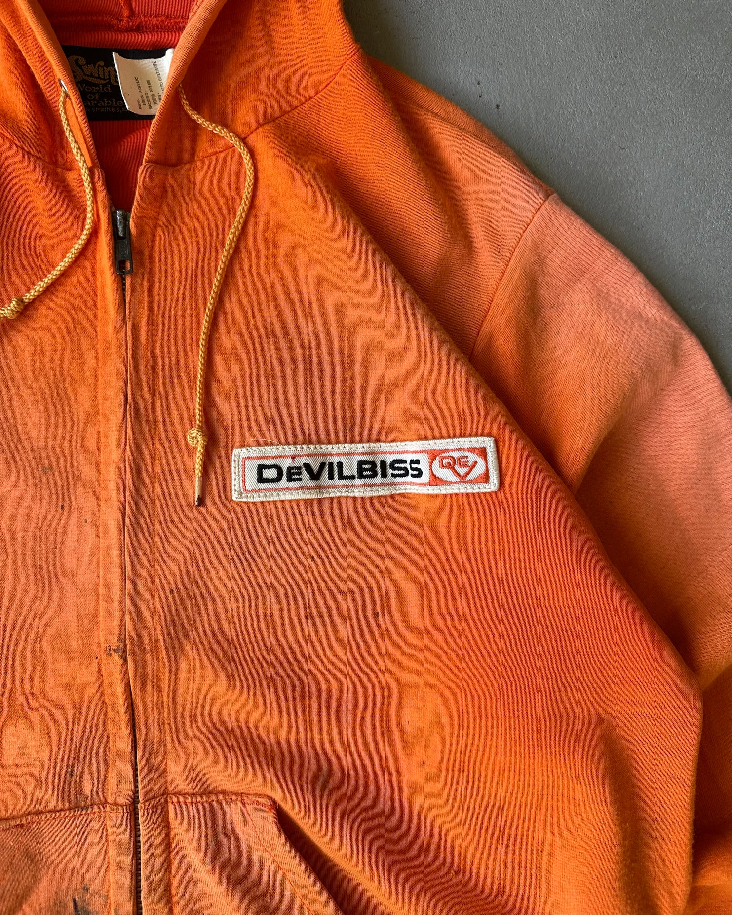 1970s - Distressed Orange Devilries Zip Up Hoodie - M