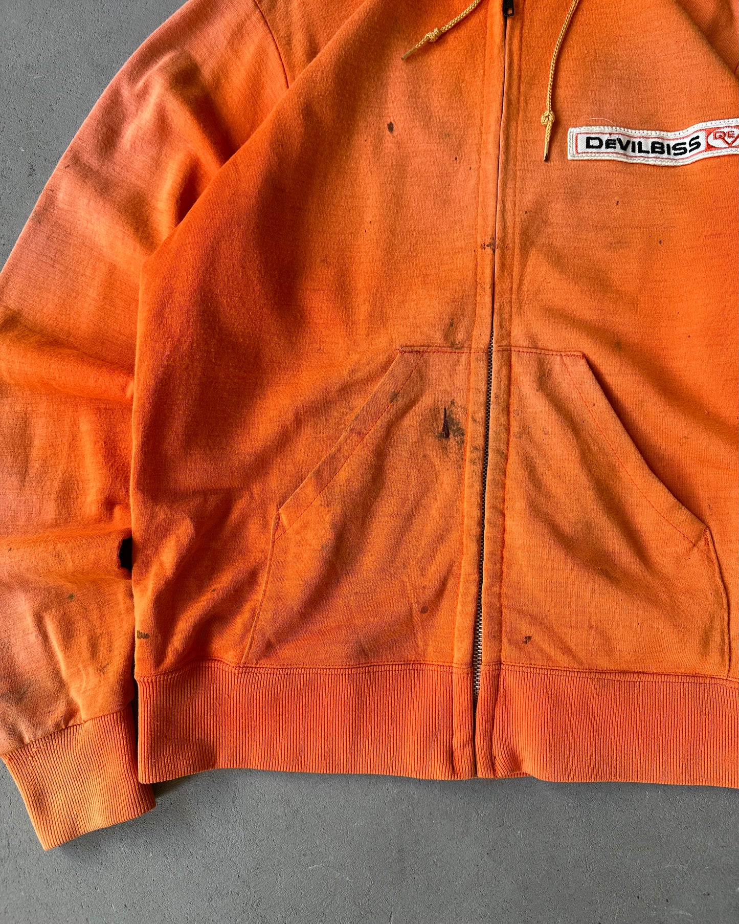 1970s - Distressed Orange Devilries Zip Up Hoodie - M