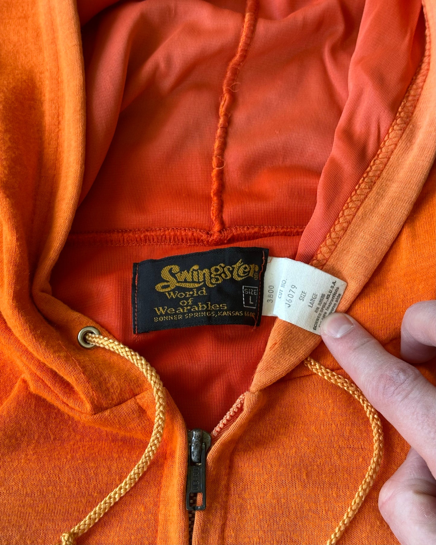 1970s - Distressed Orange Devilries Zip Up Hoodie - M
