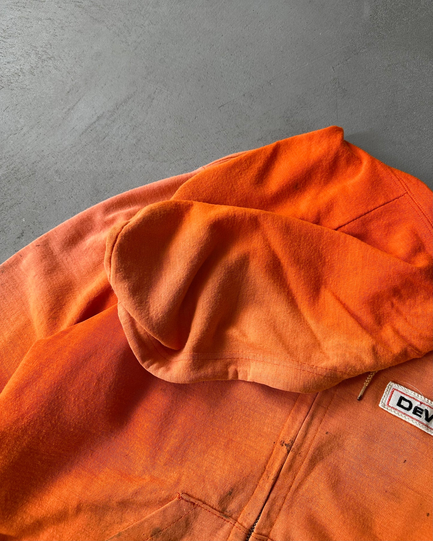 1970s - Distressed Orange Devilries Zip Up Hoodie - M