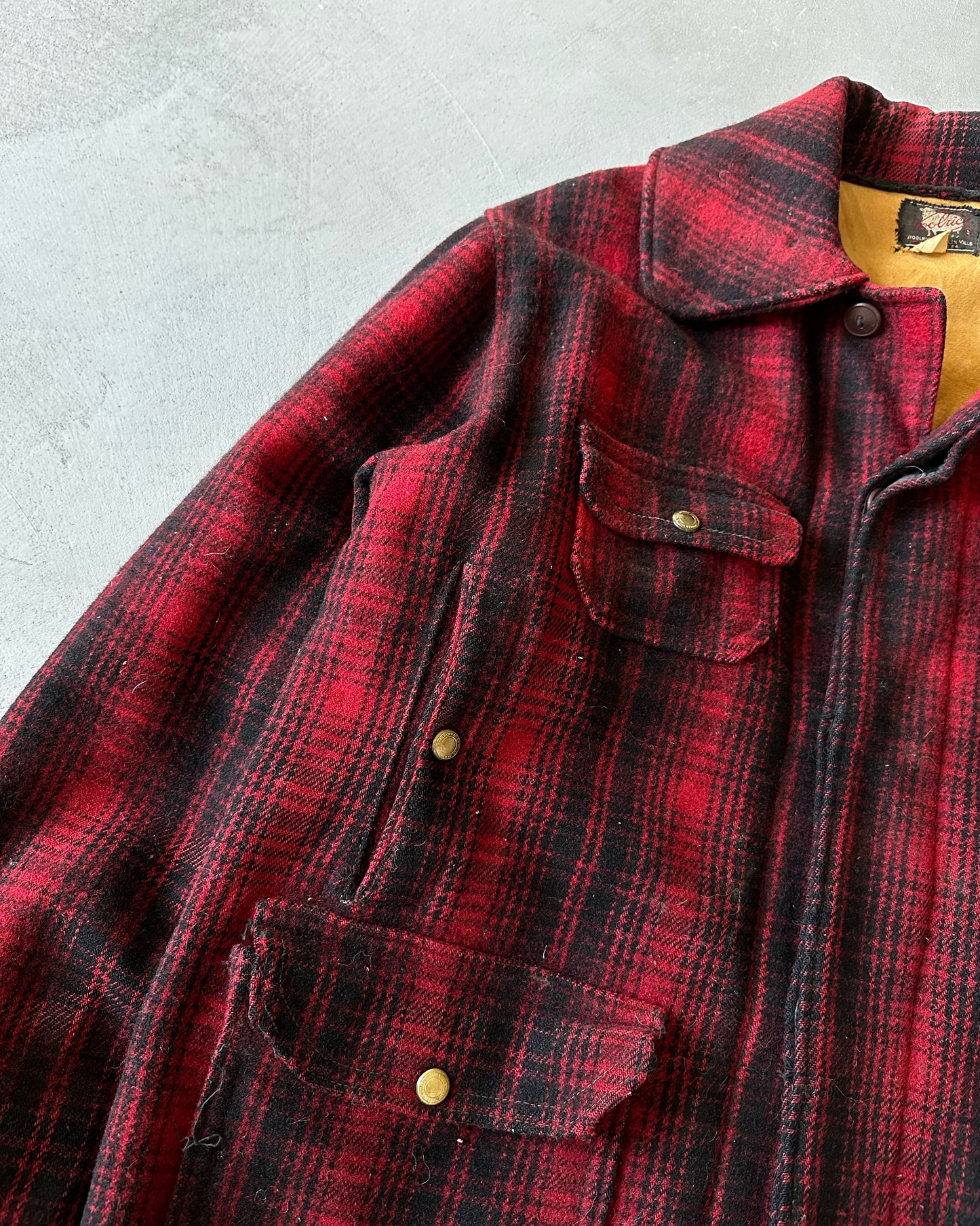 1960s - Red/Black Woolrich Plaid Hunting Jacket - L/XL