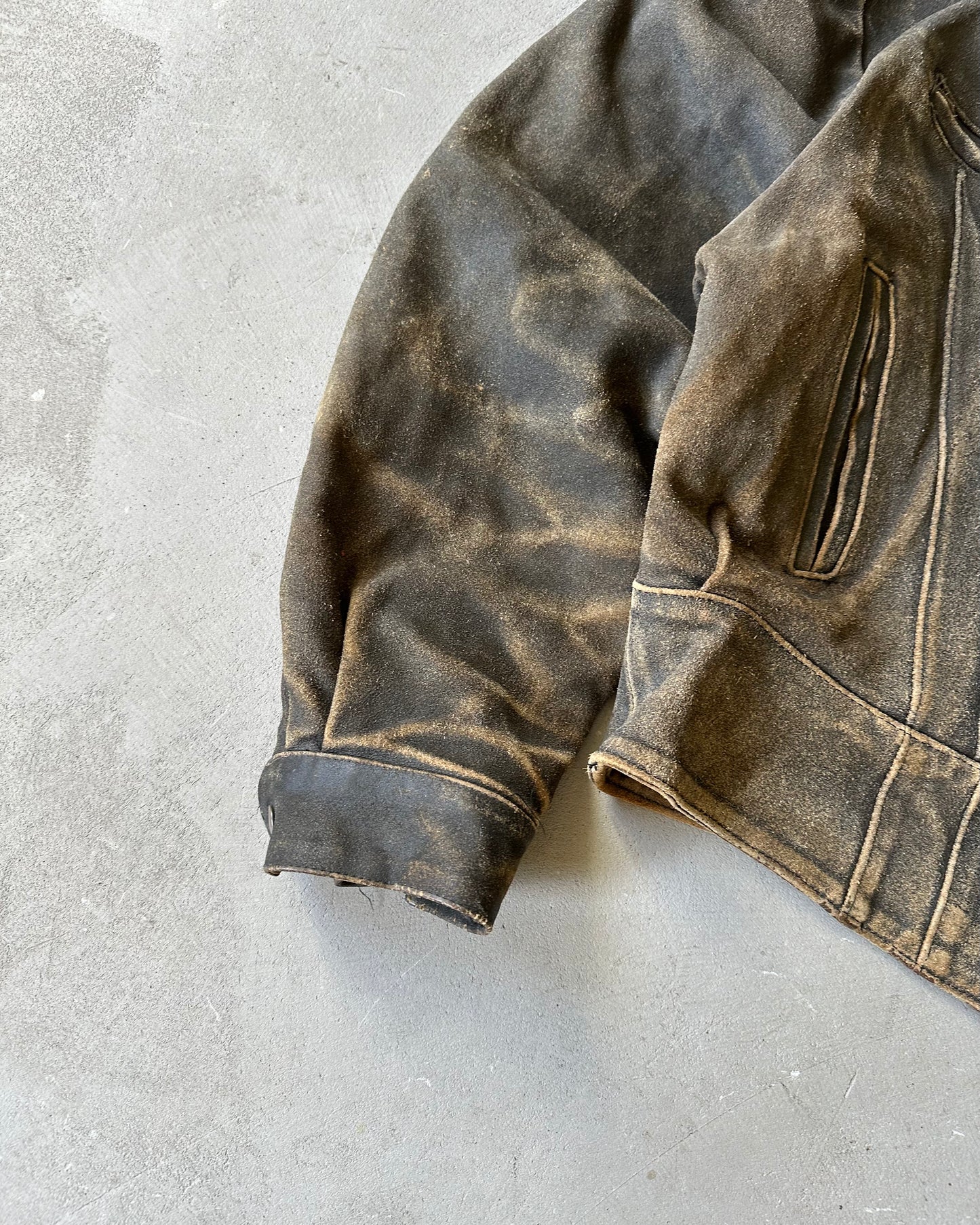 1980 - Distressed Brown Biker Leather Jacket - L/XL