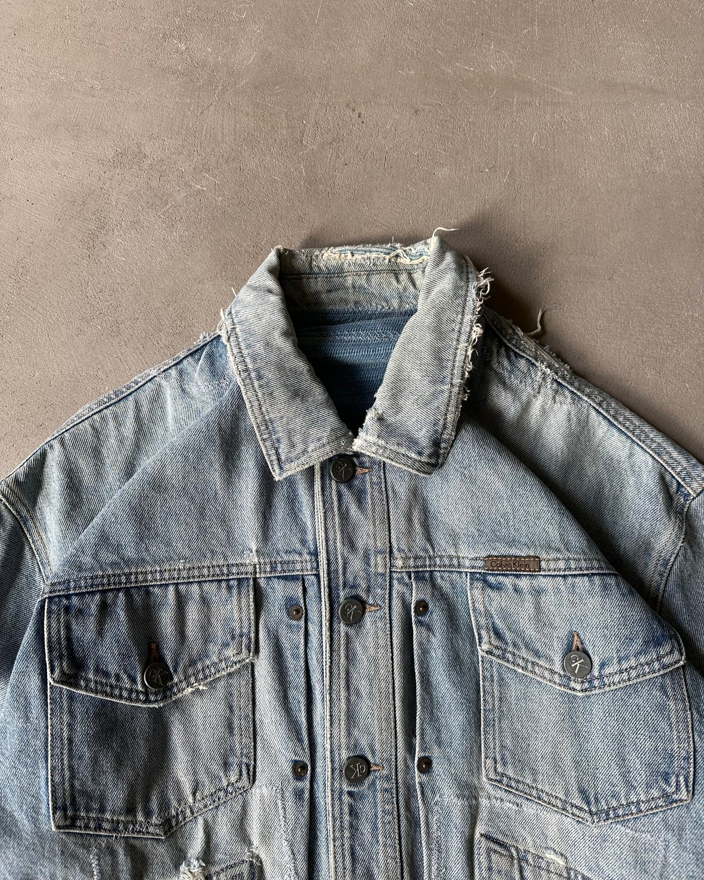 1980s - Distressed Calvin Klein Denim Jacket - L