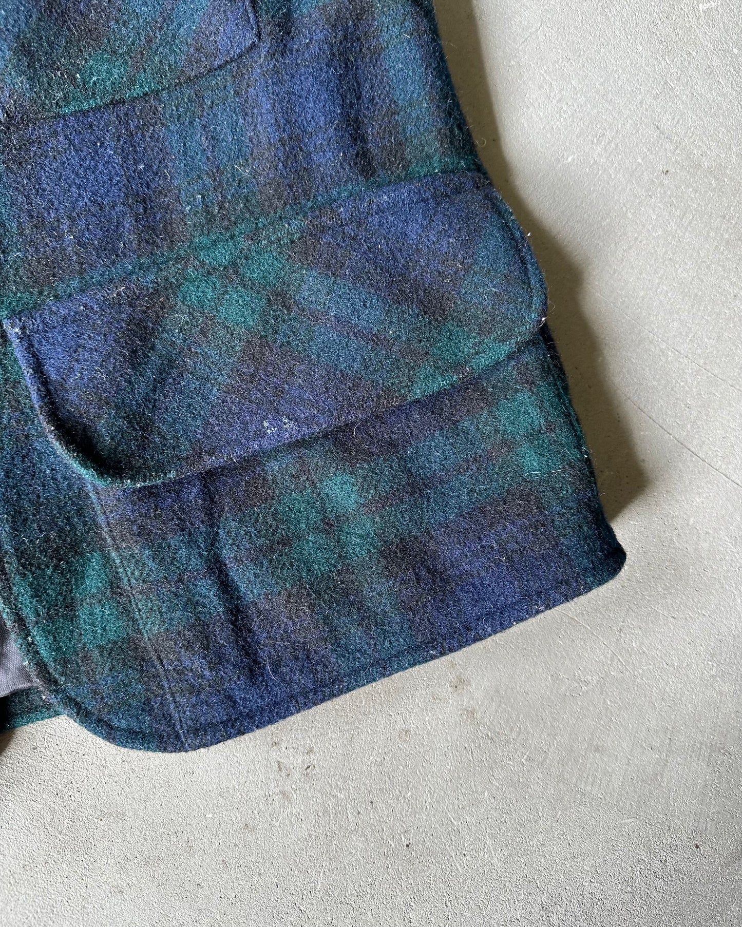1990s - Navy/Green Plaid Wool Vest - S