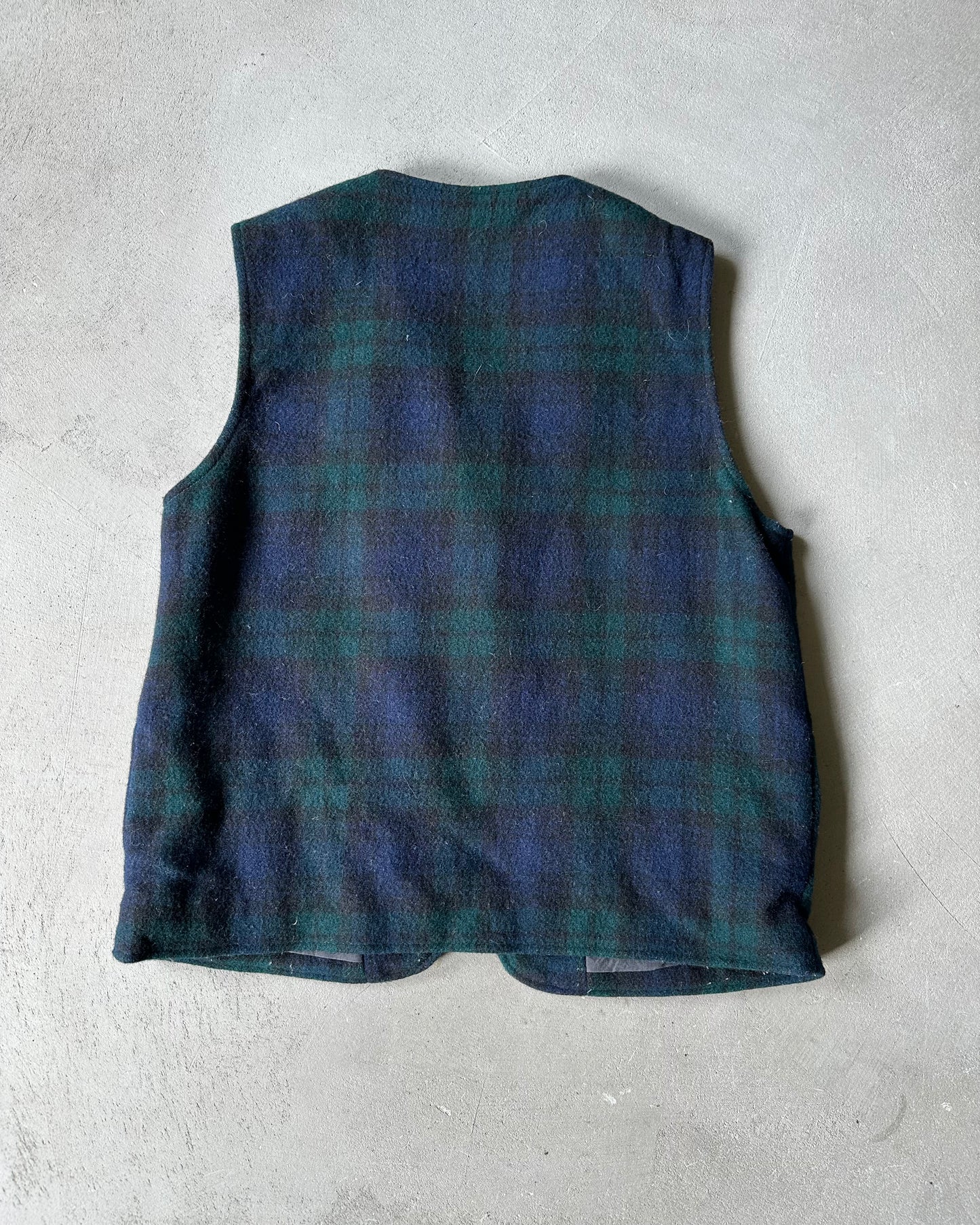 1990s - Navy/Green Plaid Wool Vest - S