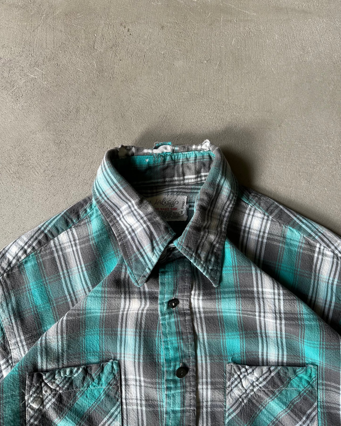 1970s - Teal/Grey Lord & Taylor Plaid Flannel - L