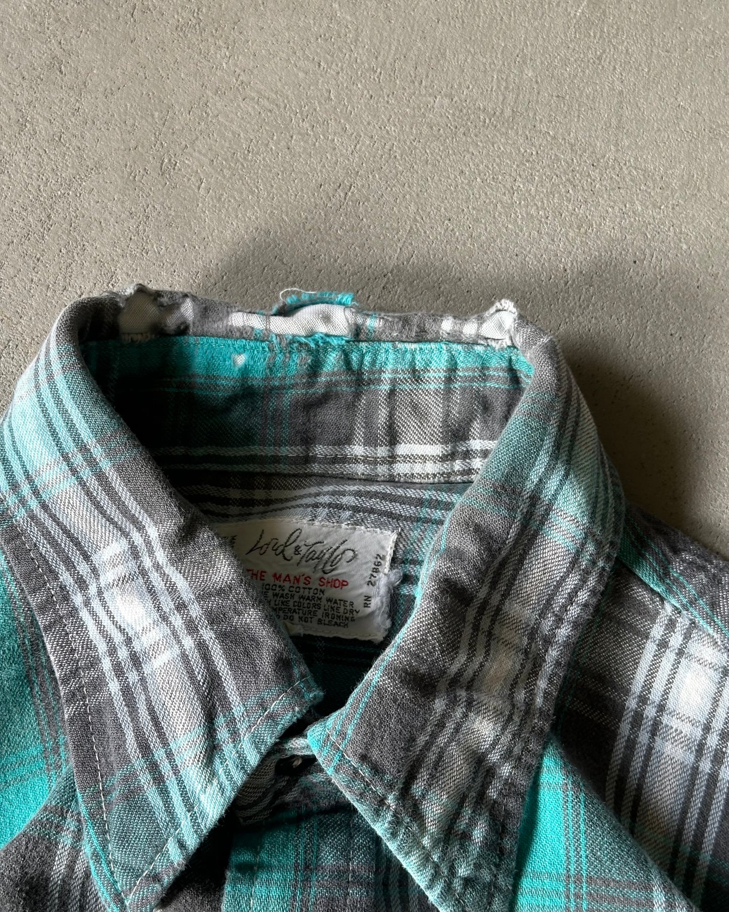 1970s - Teal/Grey Lord & Taylor Plaid Flannel - L