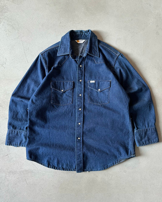 1990s - Carhartt Denim Pearl Snap Button Up - M/L