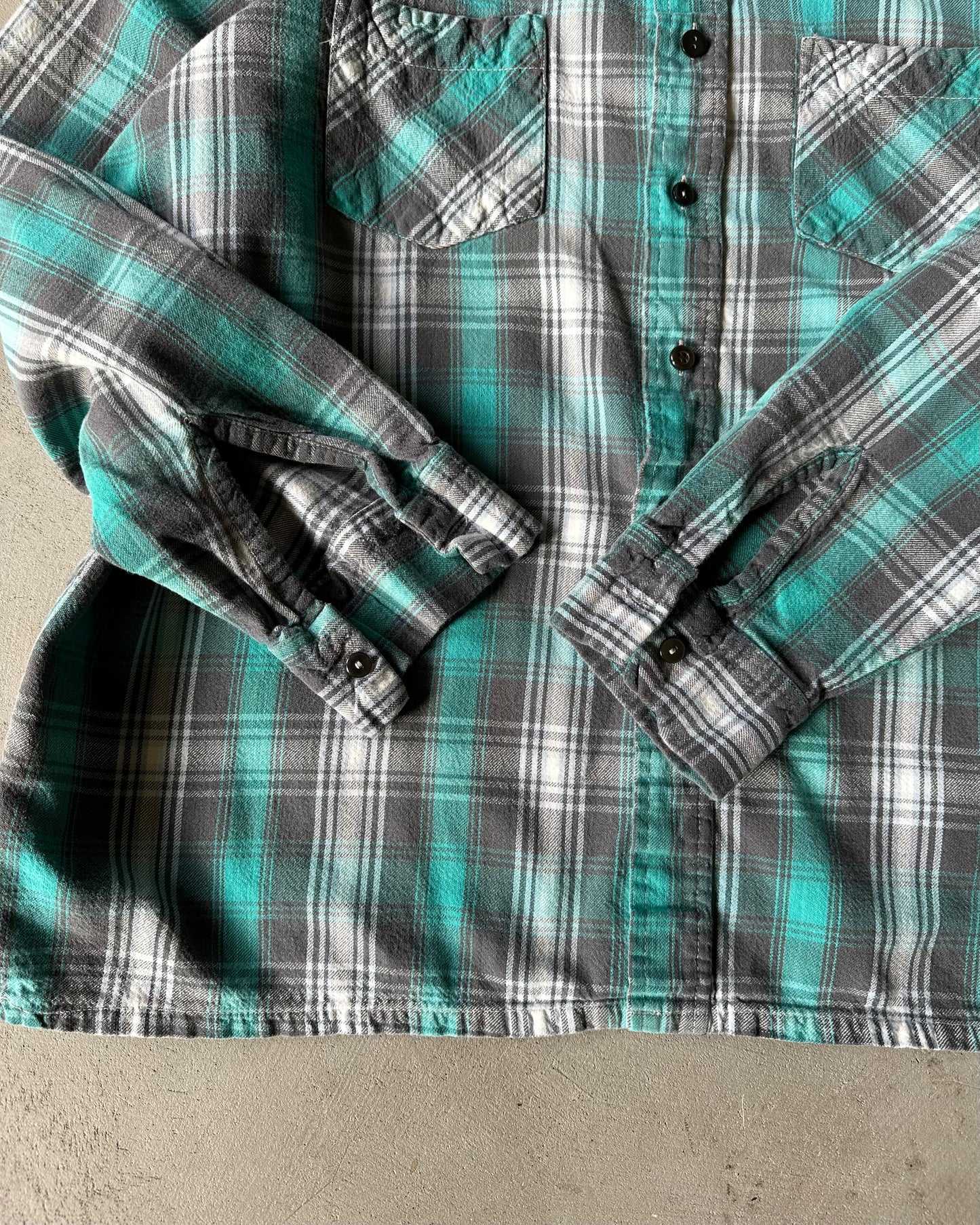 1970s - Teal/Grey Lord & Taylor Plaid Flannel - L