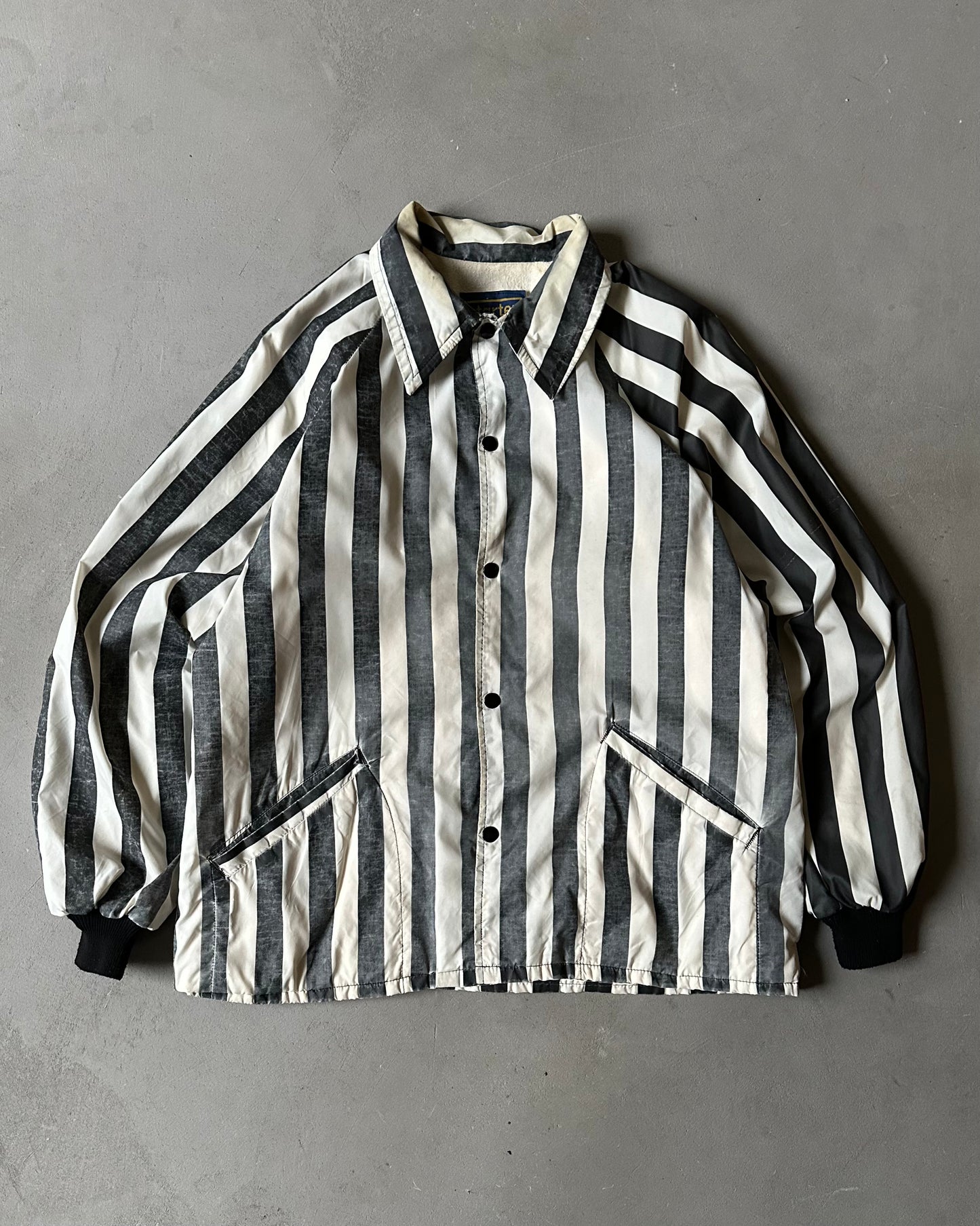 1970s - Distressed Black/White Starter Striped Windbreaker - L