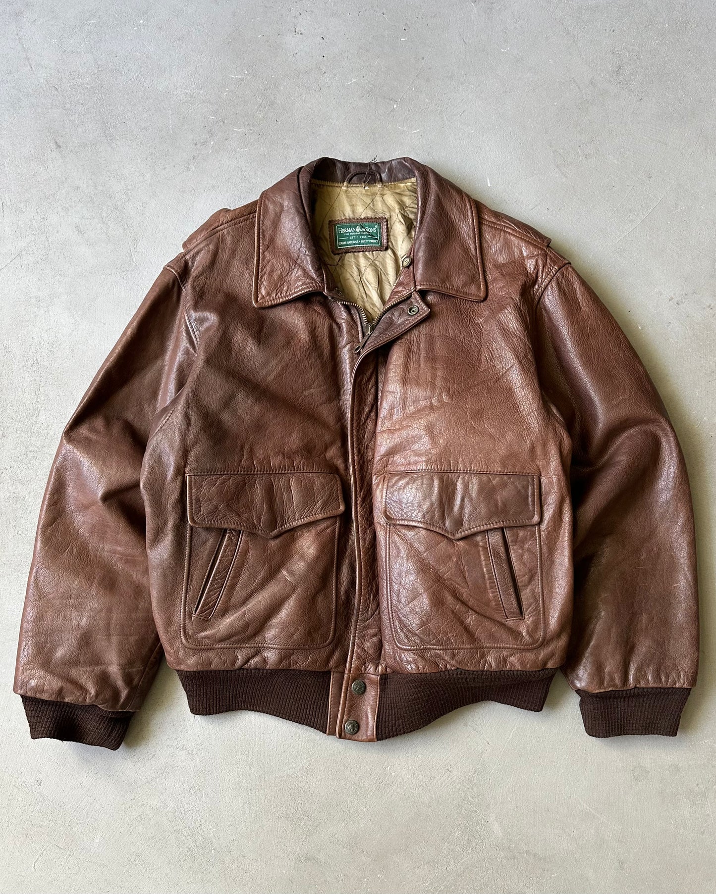 1990s - Brown Aviator Leather Jacket - L