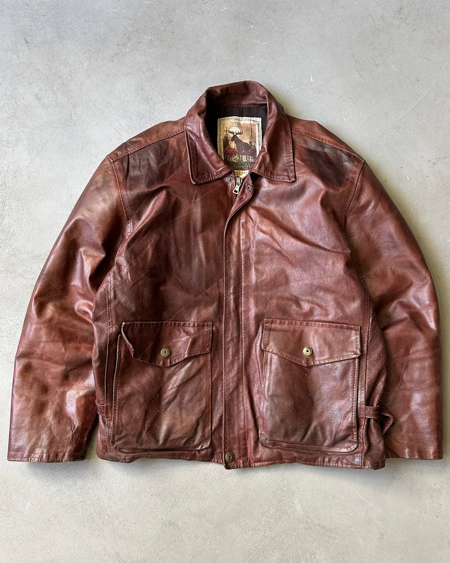 Années 80 - Blouson en cuir bordeaux vieilli - T.M.