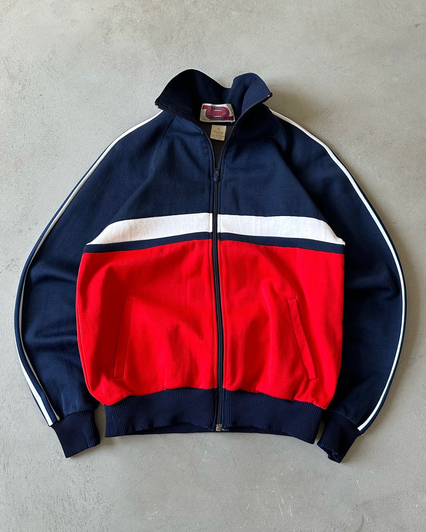 1980s - Navy/Red Zip Track Sweater - M