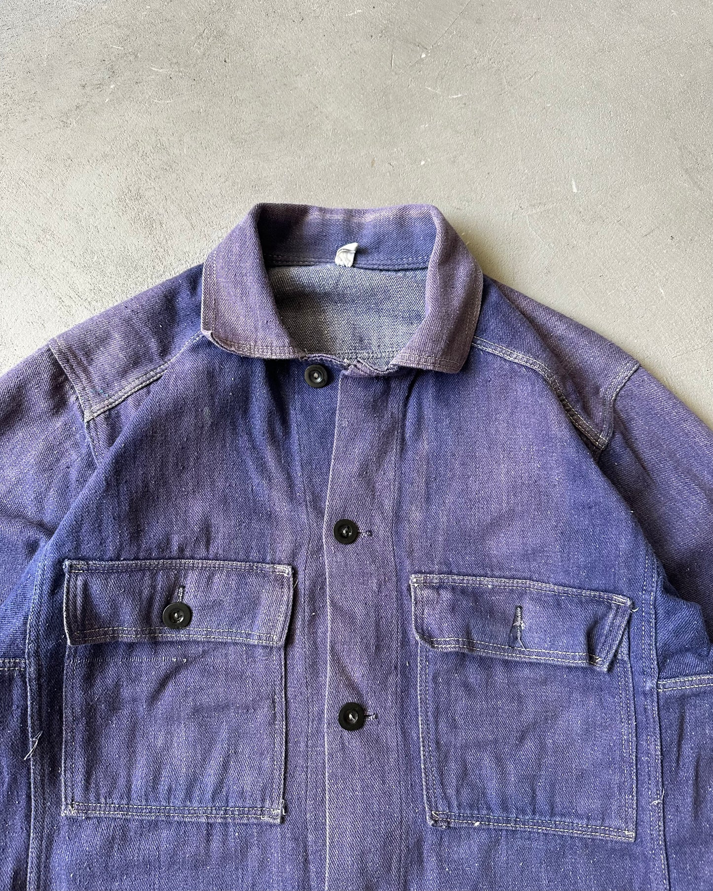 Années 1960 - Veste de Travail en Jean Violet Délavé - T.S.