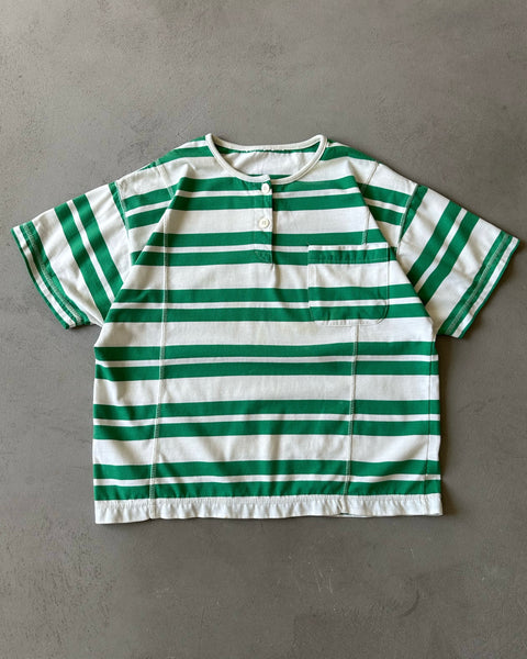 1990s - White/Green Striped T-Shirt - S