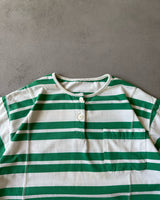 1990s - White/Green Striped T-Shirt - S