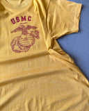 1980s - Distressed Yellow USMC T-Shirt - S