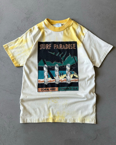 1990s - White/Yellow Surf T-Shirt - XS